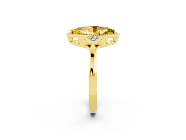 Yellow gold Marquise Cut Yellow Sapphire Halo Ring with Tapered Band and Four-Prong Setting