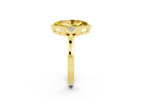 Yellow gold Marquise Cut Yellow Sapphire Halo Ring with Tapered Band and Four-Prong Setting_2
