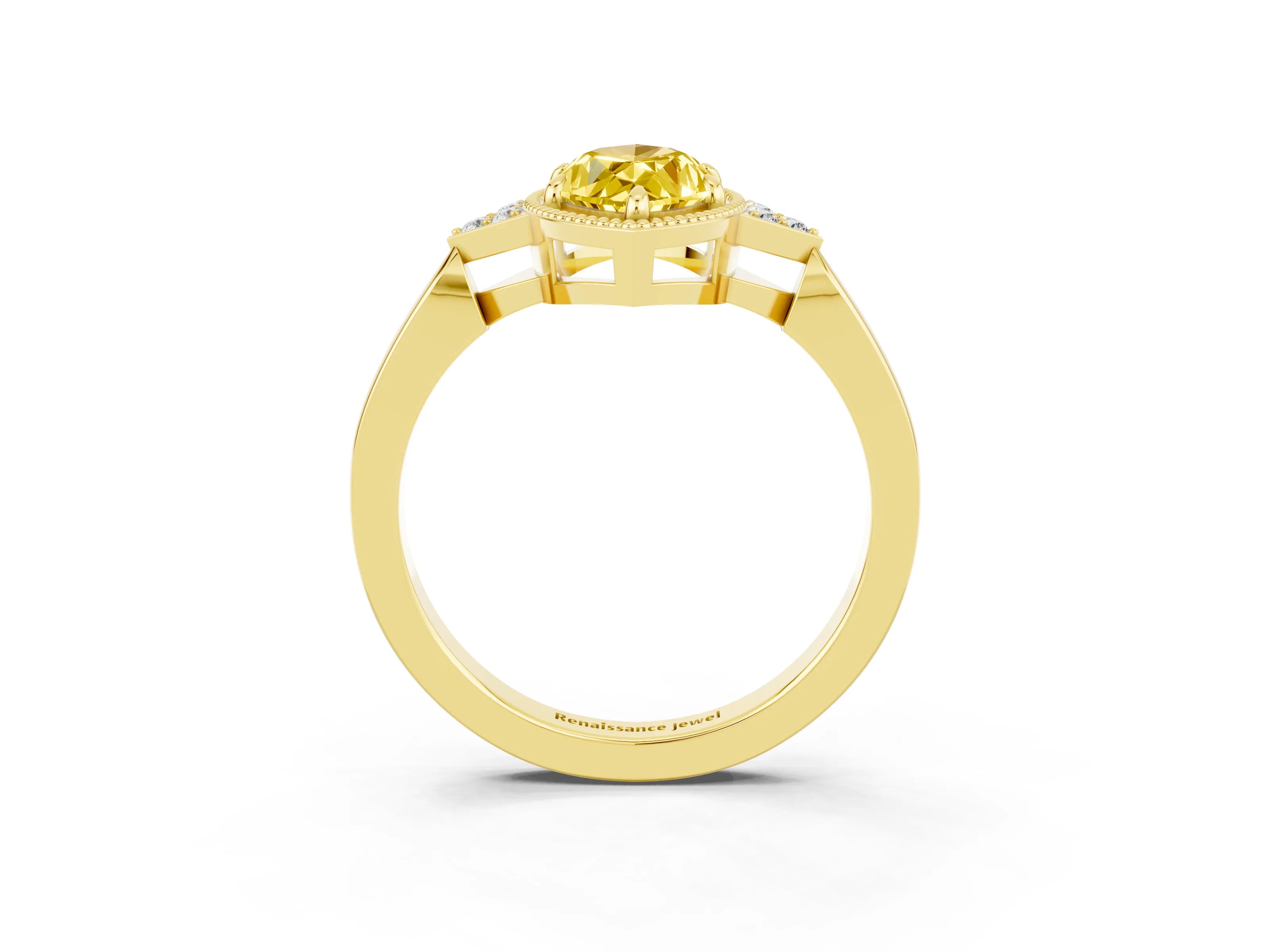 Yellow gold Marquise Cut Yellow Sapphire Halo Ring with Tapered Band and Four-Prong Setting_3