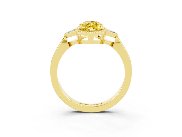 Yellow gold Marquise Cut Yellow Sapphire Halo Ring with Tapered Band and Four-Prong Setting