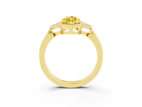 Yellow gold Marquise Cut Yellow Sapphire Halo Ring with Tapered Band and Four-Prong Setting_3