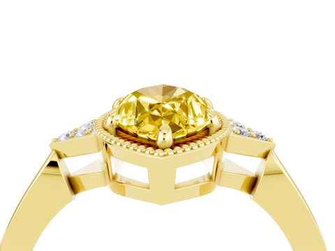 Yellow gold Marquise Cut Yellow Sapphire Halo Ring with Tapered Band and Four-Prong Setting_4