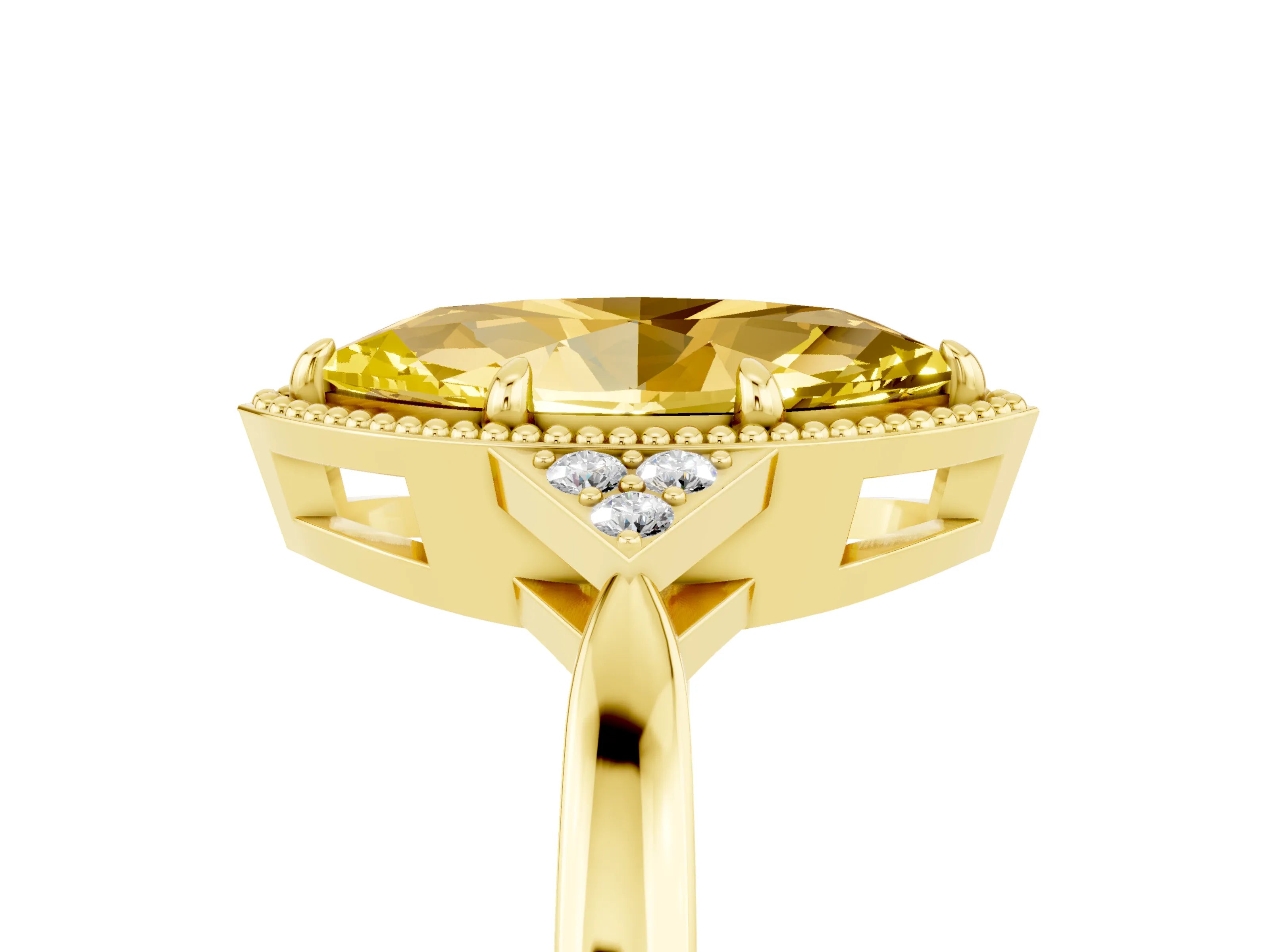 Yellow gold Marquise Cut Yellow Sapphire Halo Ring with Tapered Band and Four-Prong Setting_5