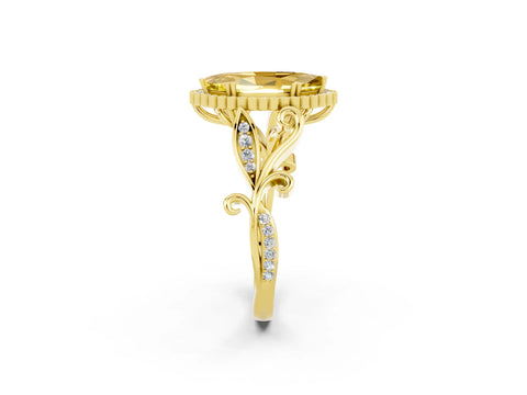 Yellow gold Marquise Cut Yellow Sapphire Halo Ring with Vintage Split Shank and Four-Prong Setting_2