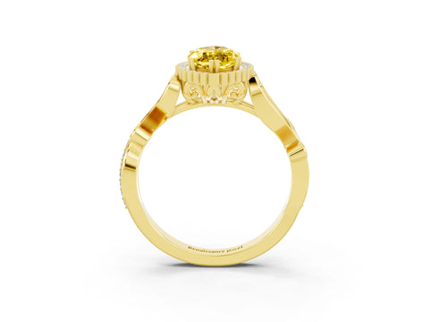 Yellow gold Marquise Cut Yellow Sapphire Halo Ring with Vintage Split Shank and Four-Prong Setting_3