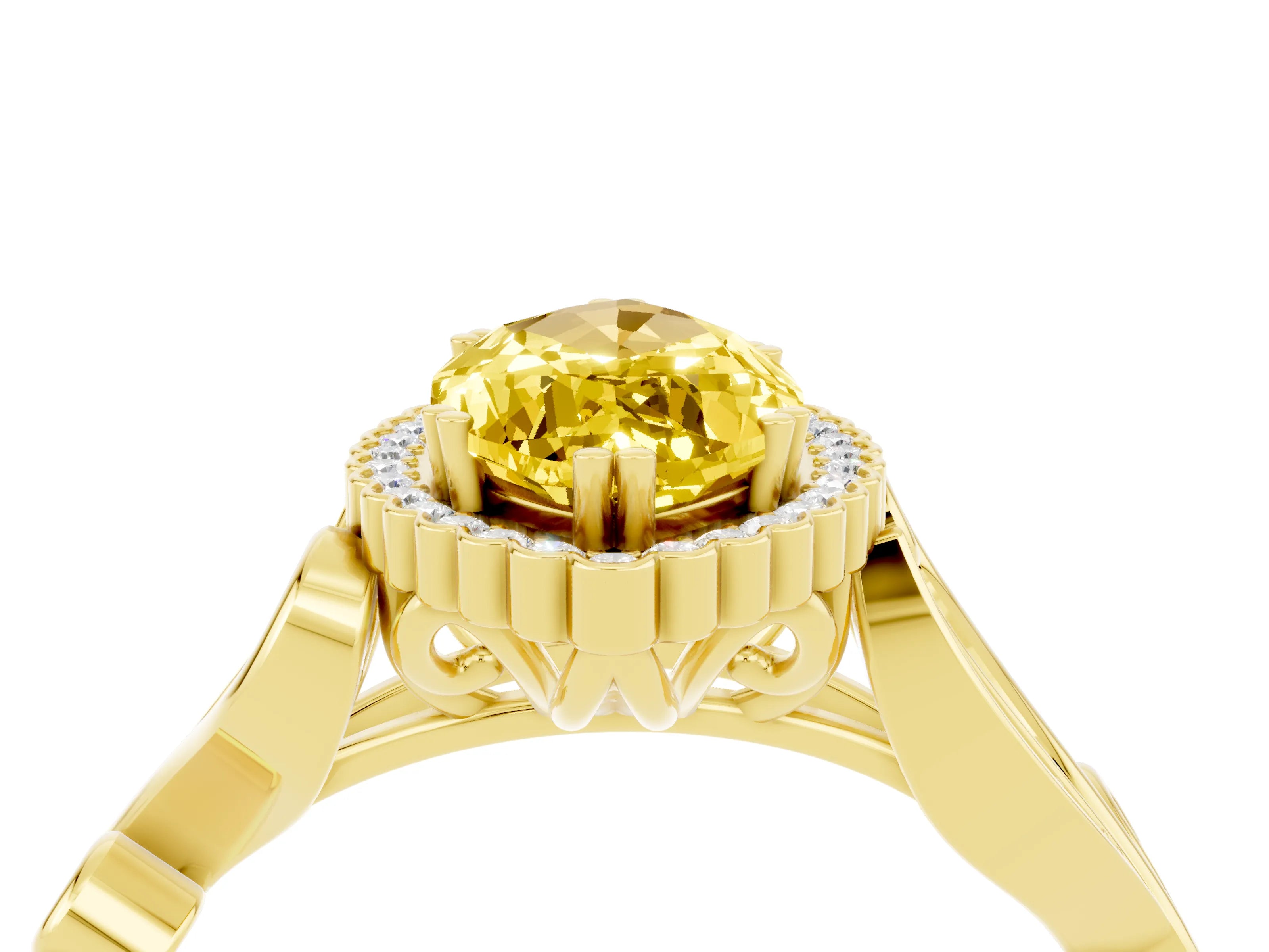 Yellow gold Marquise Cut Yellow Sapphire Halo Ring with Vintage Split Shank and Four-Prong Setting_4