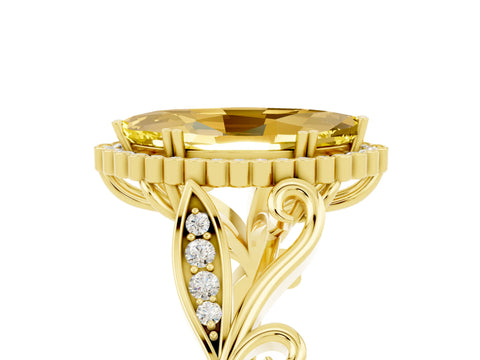 Yellow gold Marquise Cut Yellow Sapphire Halo Ring with Vintage Split Shank and Four-Prong Setting_5