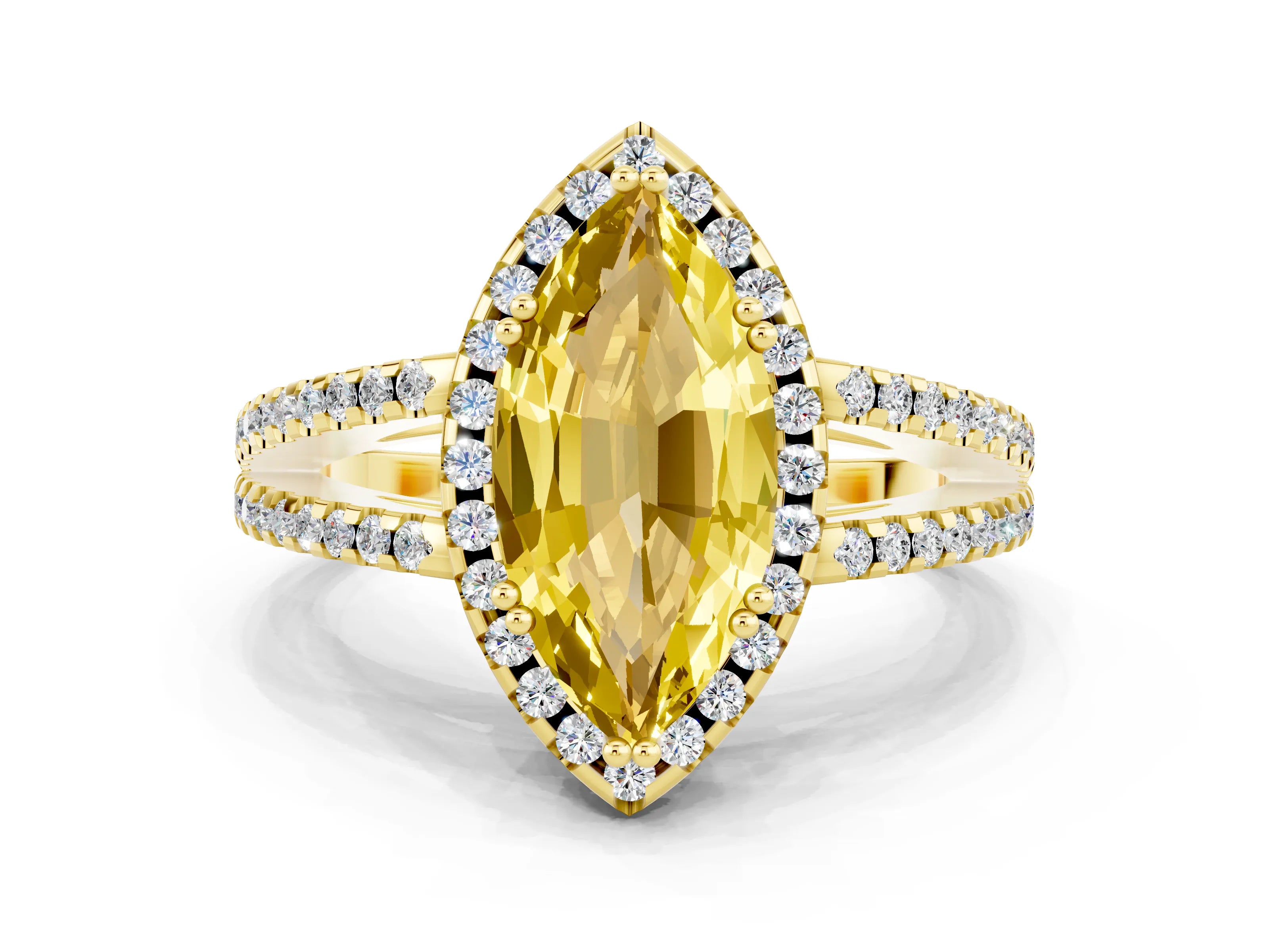 Yellow gold Marquise Cut Yellow Sapphire Halo Split Shank Engagement Ring_12
