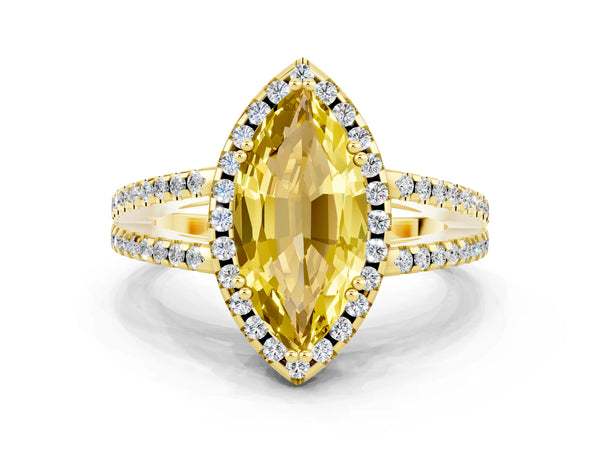 Yellow gold Marquise Cut Yellow Sapphire Halo Split Shank Engagement Ring