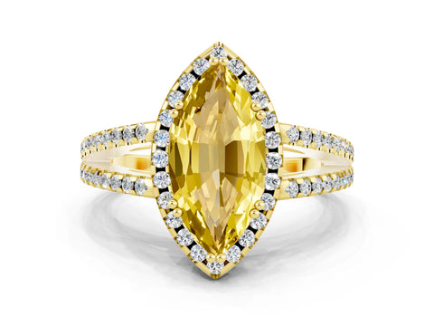 Yellow gold Marquise Cut Yellow Sapphire Halo Split Shank Engagement Ring_12