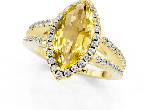 Yellow gold Marquise Cut Yellow Sapphire Halo Split Shank Engagement Ring_13