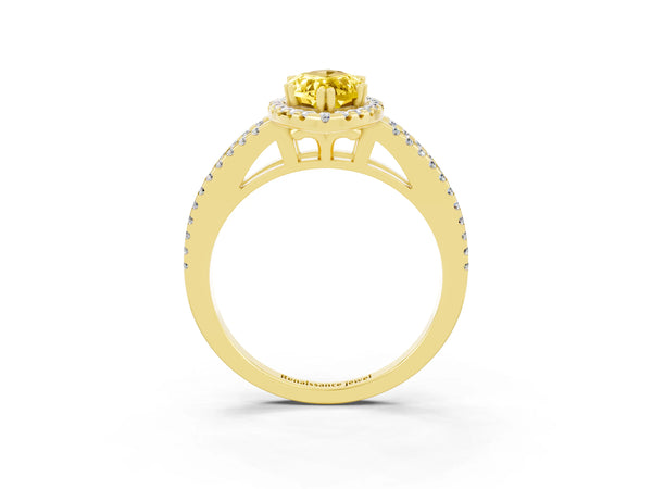 Yellow gold Marquise Cut Yellow Sapphire Halo Split Shank Engagement Ring