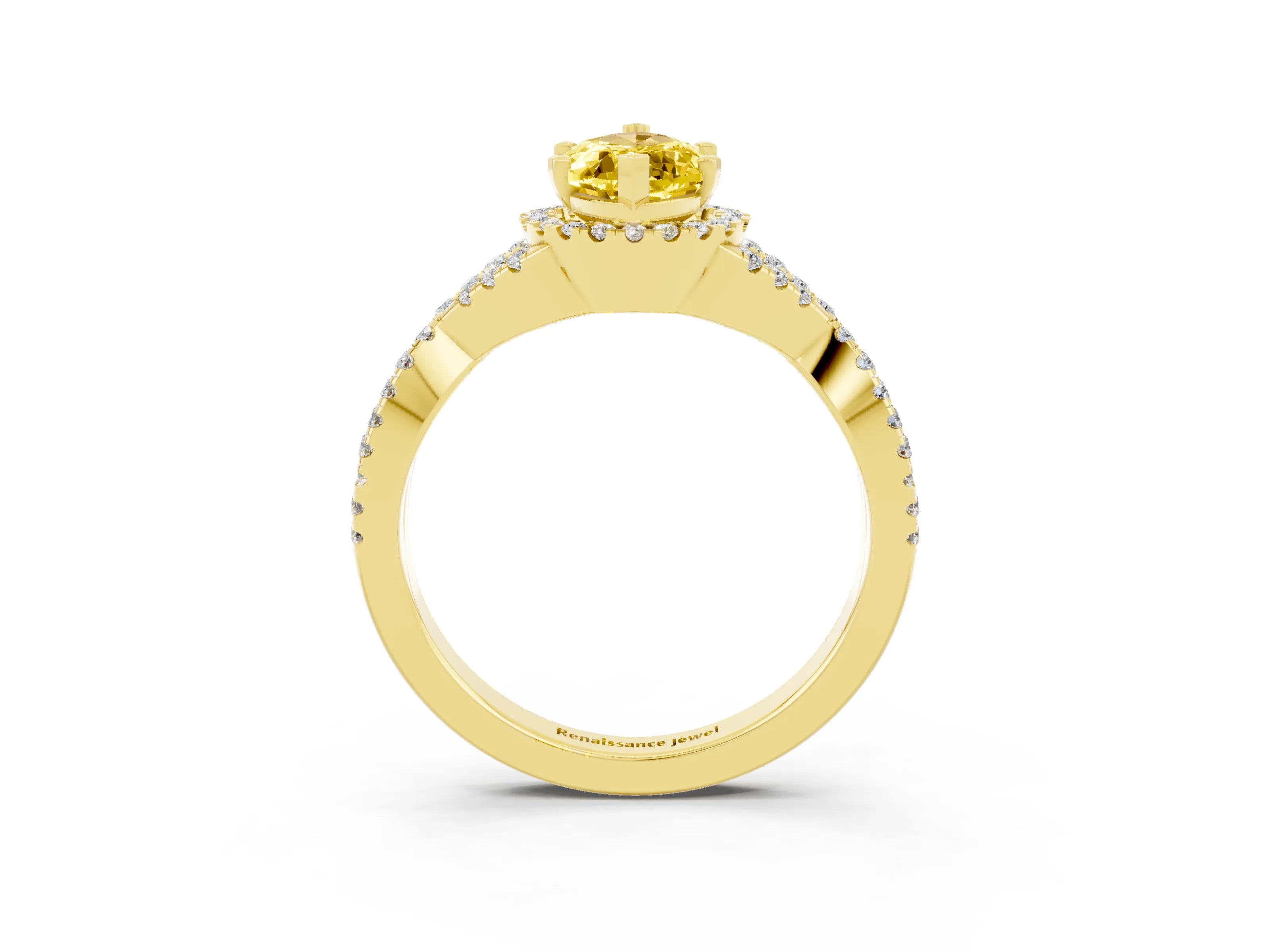Yellow gold Marquise Cut Yellow Sapphire Halo Twist Band Solitaire Prong Setting Ring_27
