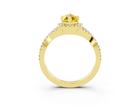 Yellow gold Marquise Cut Yellow Sapphire Halo Twist Band Solitaire Prong Setting Ring_27