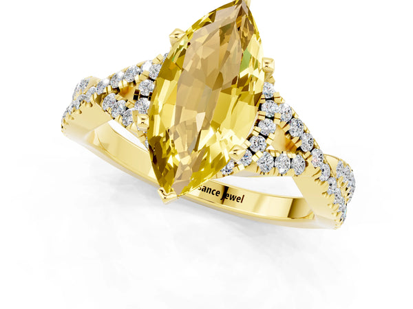 Yellow gold Marquise Cut Yellow Sapphire  Halo Twist Band Solitaire Prong Setting Ring