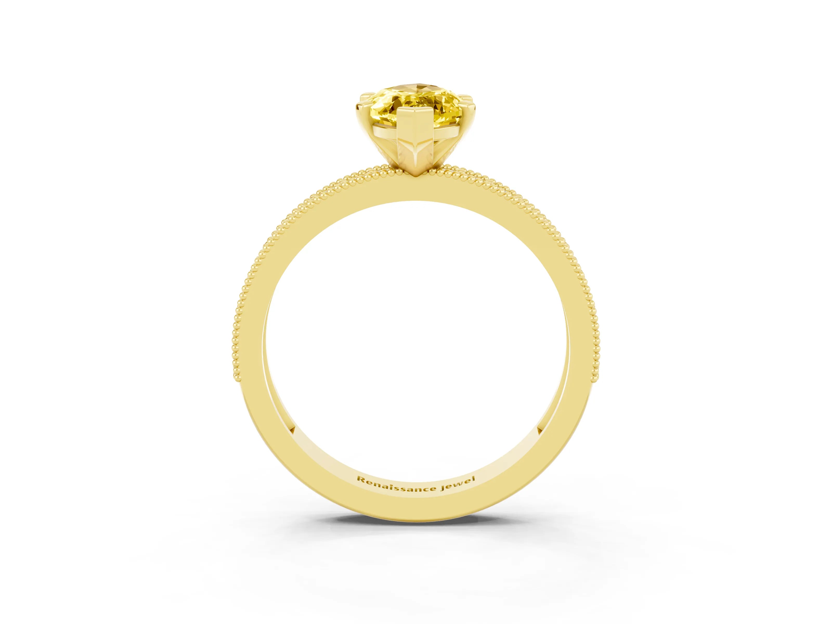 Yellow gold Marquise Cut Yellow Sapphire Milgrain Pavé Engagement Ring with Four-Prong Setting_27