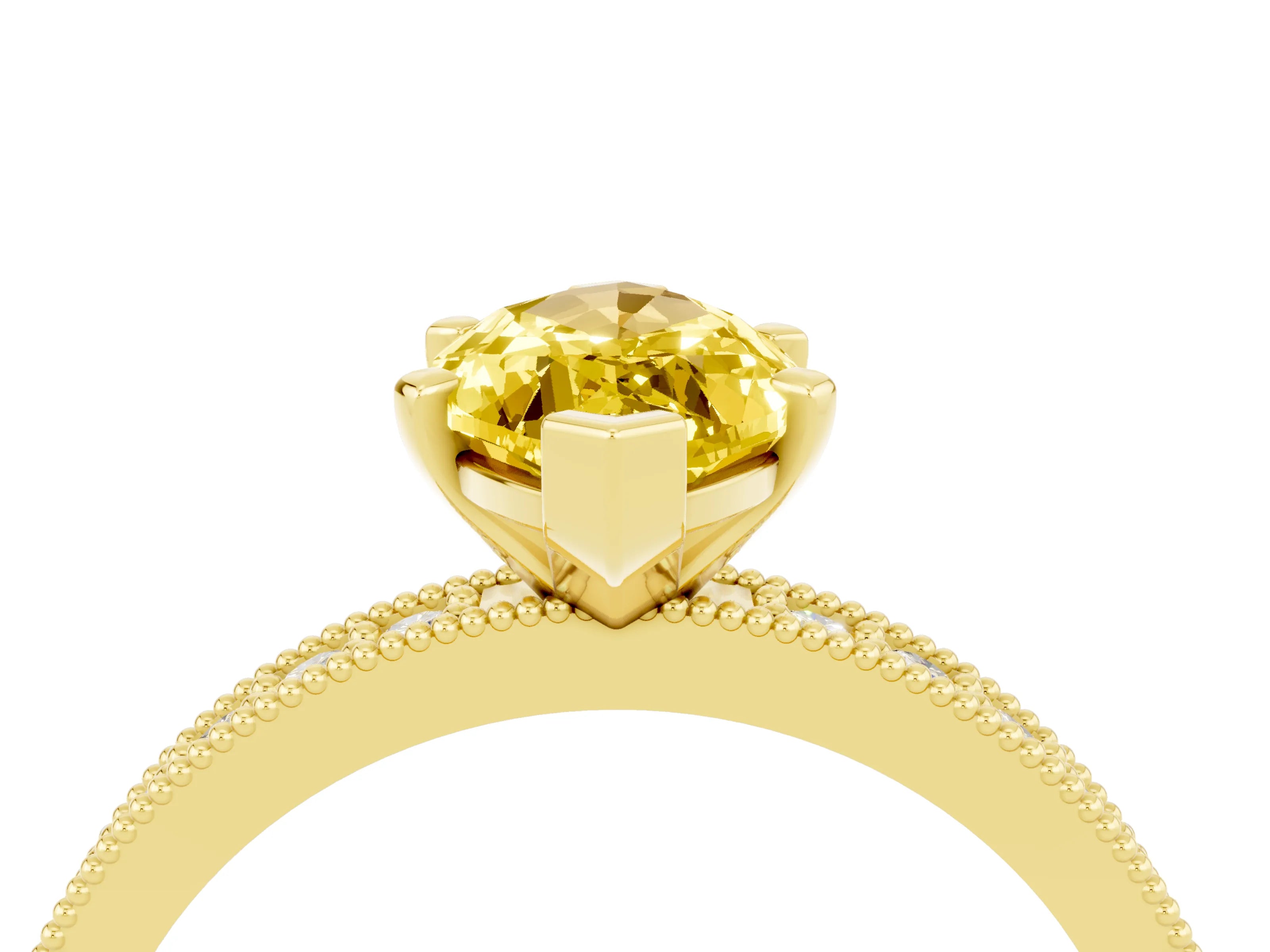 Yellow gold Marquise Cut Yellow Sapphire Milgrain Pavé Engagement Ring with Four-Prong Setting_28