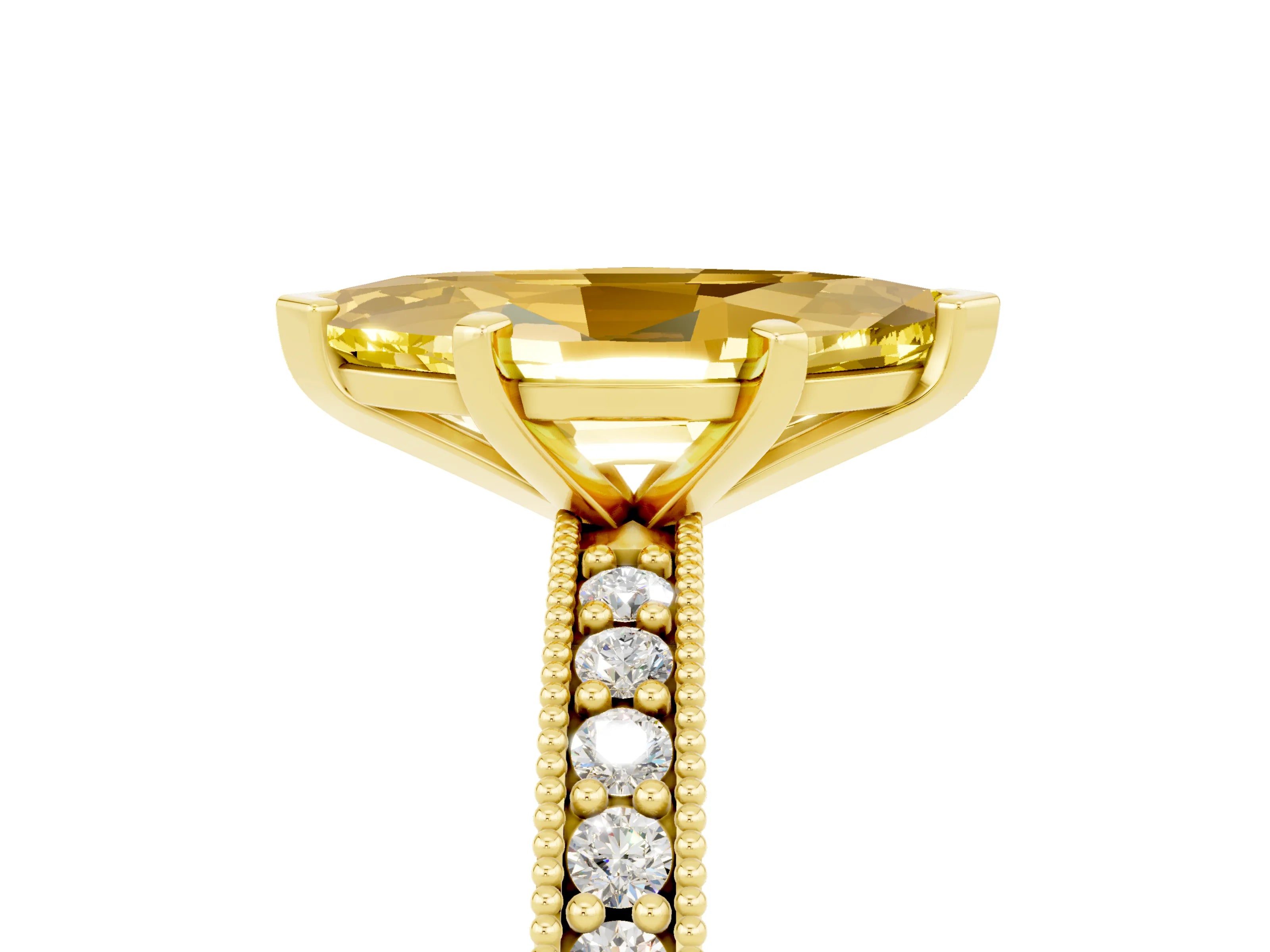 Yellow gold Marquise Cut Yellow Sapphire Milgrain Pavé Engagement Ring with Four-Prong Setting_29