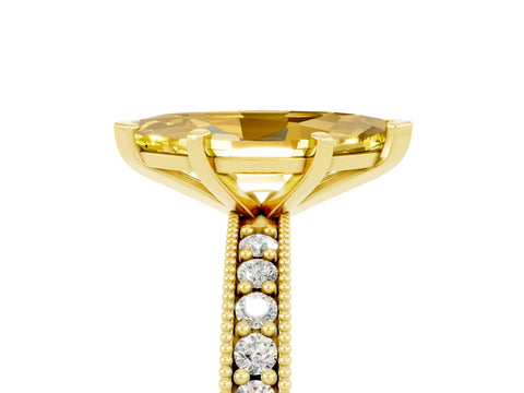 Yellow gold Marquise Cut Yellow Sapphire Milgrain Pavé Engagement Ring with Four-Prong Setting_29