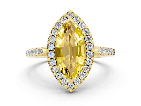 Yellow gold Marquise Cut Yellow Sapphire Pavé Halo Ring with Four-Prong Setting_12