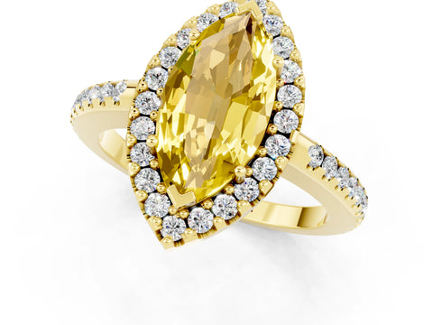 Yellow gold Marquise Cut Yellow Sapphire Pavé Halo Ring with Four-Prong Setting_13