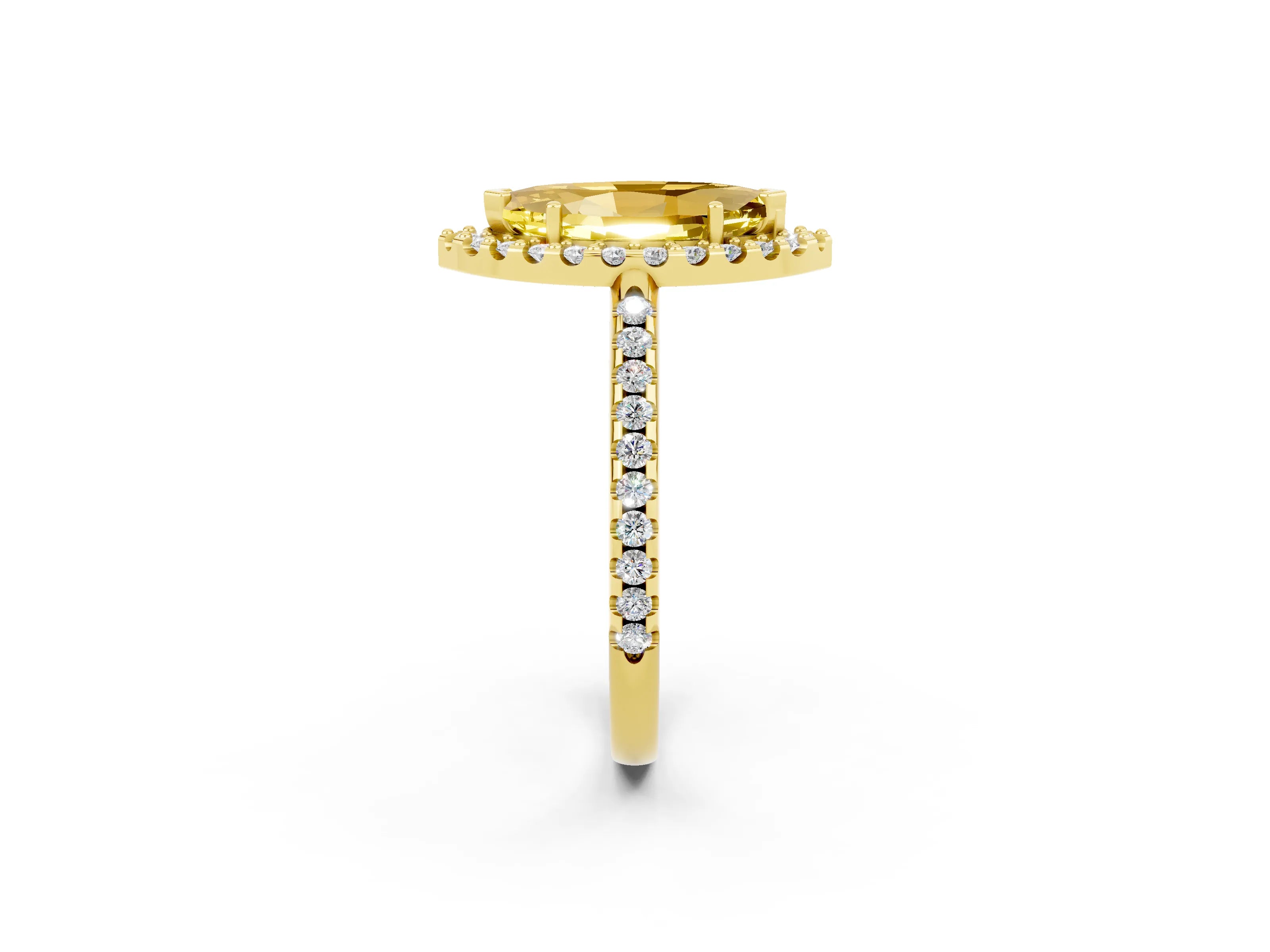 Yellow gold Marquise Cut Yellow Sapphire Pavé Halo Ring with Four-Prong Setting_14