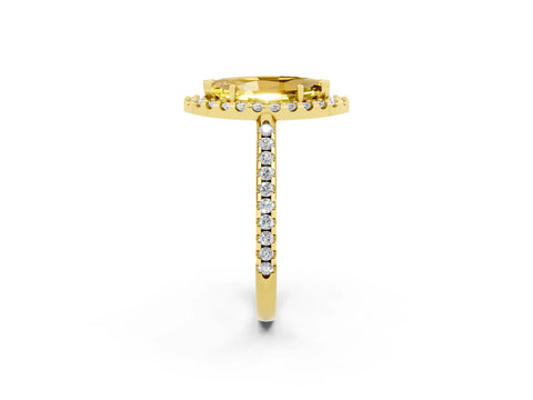 Yellow gold Marquise Cut Yellow Sapphire Pavé Halo Ring with Four-Prong Setting_14