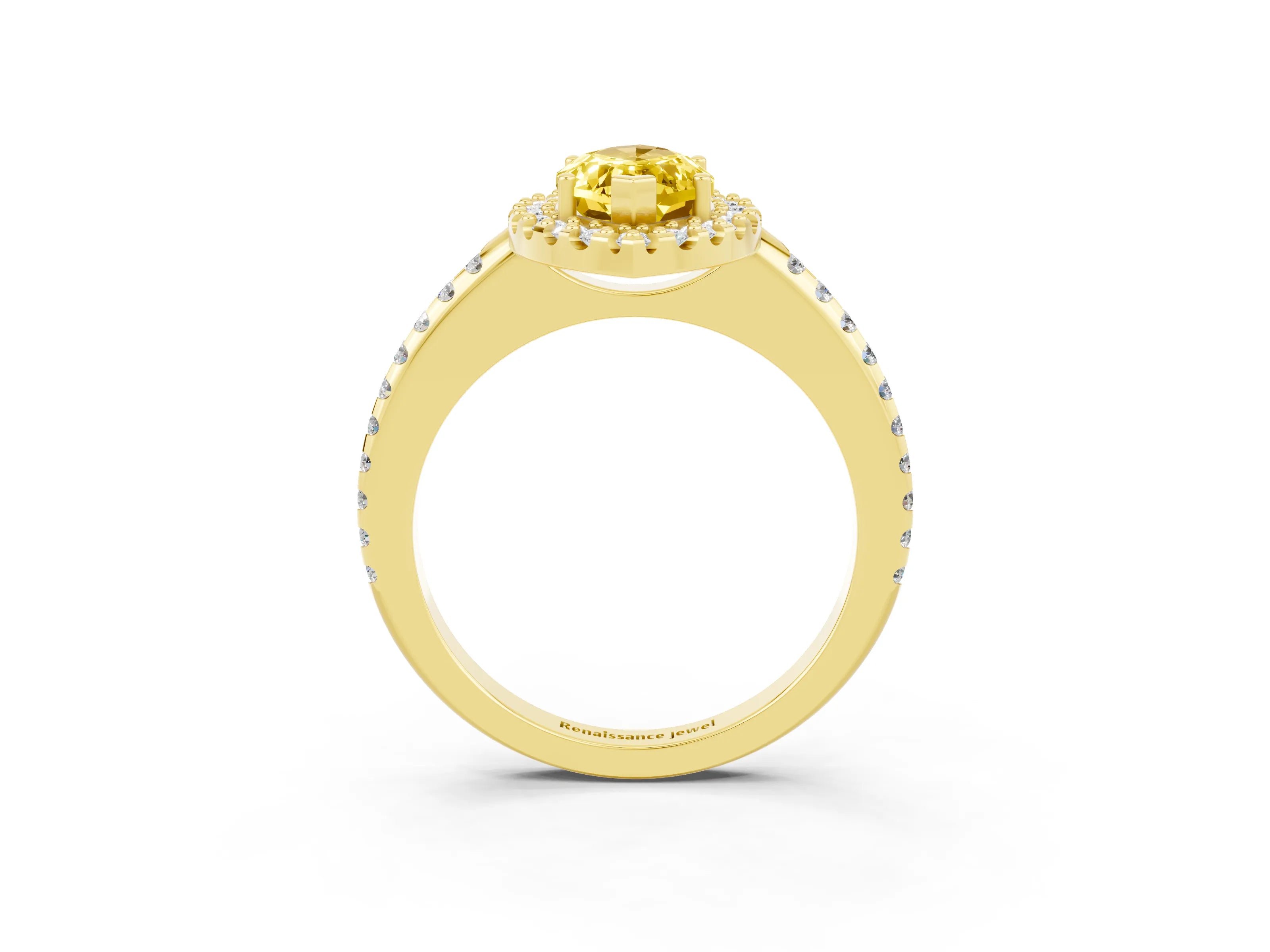 Yellow gold Marquise Cut Yellow Sapphire Pavé Halo Ring with Four-Prong Setting_15