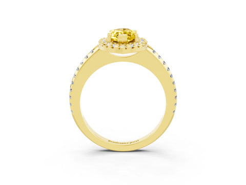 Yellow gold Marquise Cut Yellow Sapphire Pavé Halo Ring with Four-Prong Setting_15