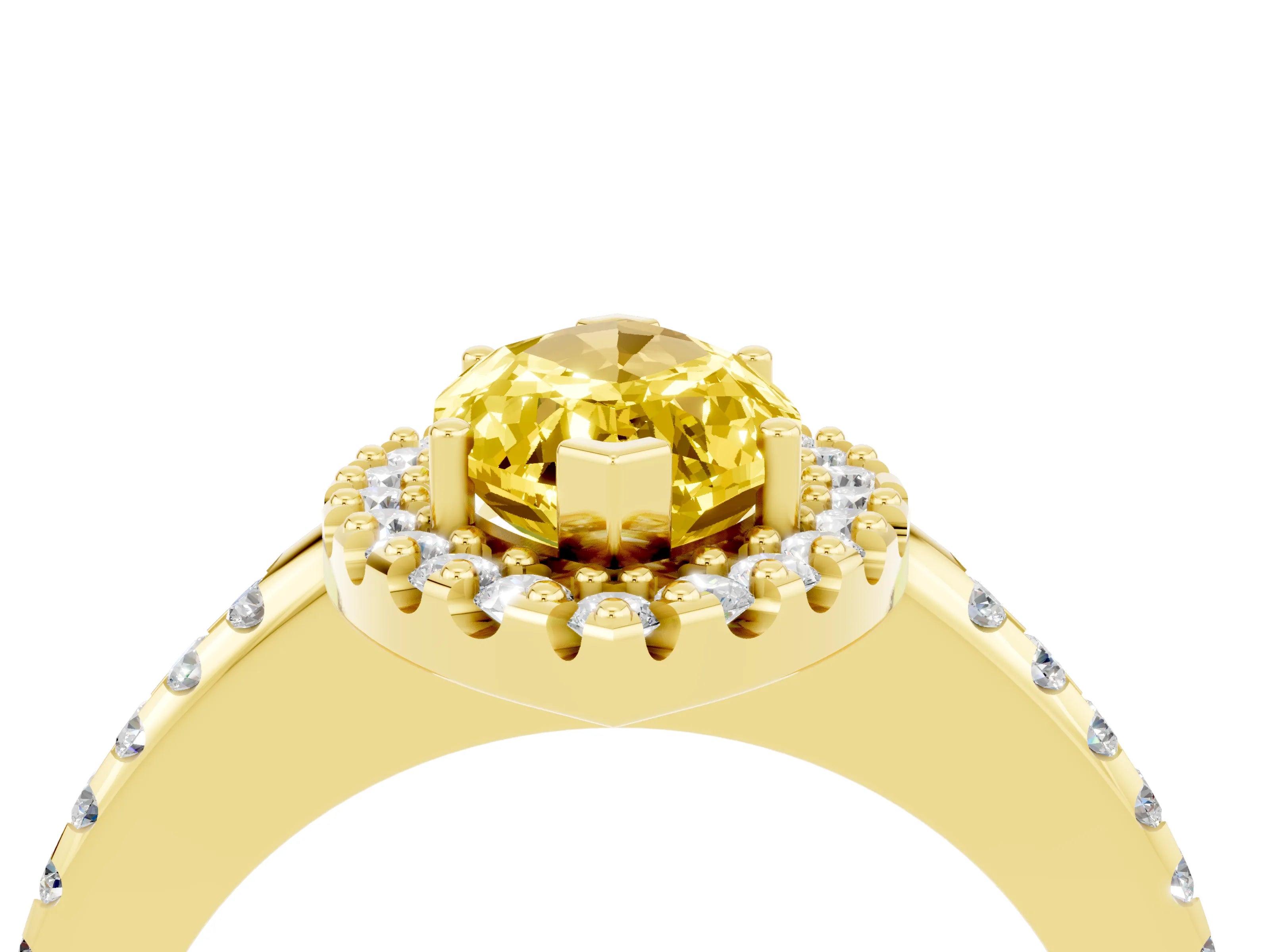 Yellow gold Marquise Cut Yellow Sapphire Pavé Halo Ring with Four-Prong Setting_16