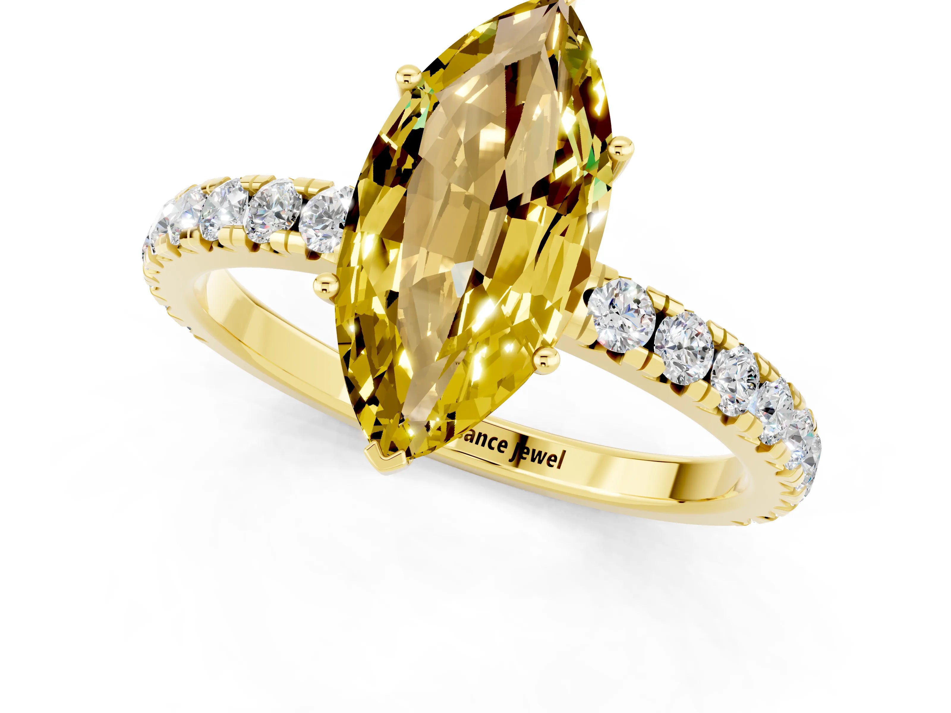 Yellow gold Marquise Cut Yellow Sapphire Pavé Solitaire Engagement Ring with Four-Prong Setting_13