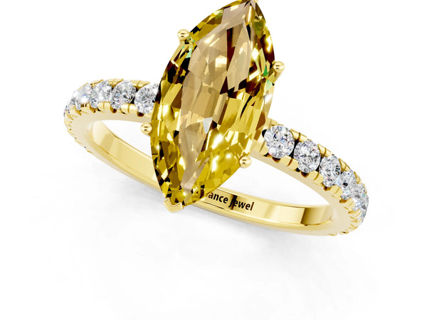 Yellow gold Marquise Cut Yellow Sapphire Pavé Solitaire Engagement Ring with Four-Prong Setting