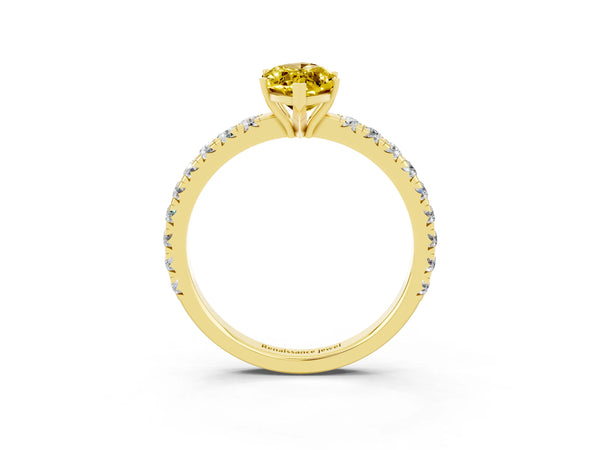 Yellow gold Marquise Cut Yellow Sapphire Pavé Solitaire Engagement Ring with Four-Prong Setting