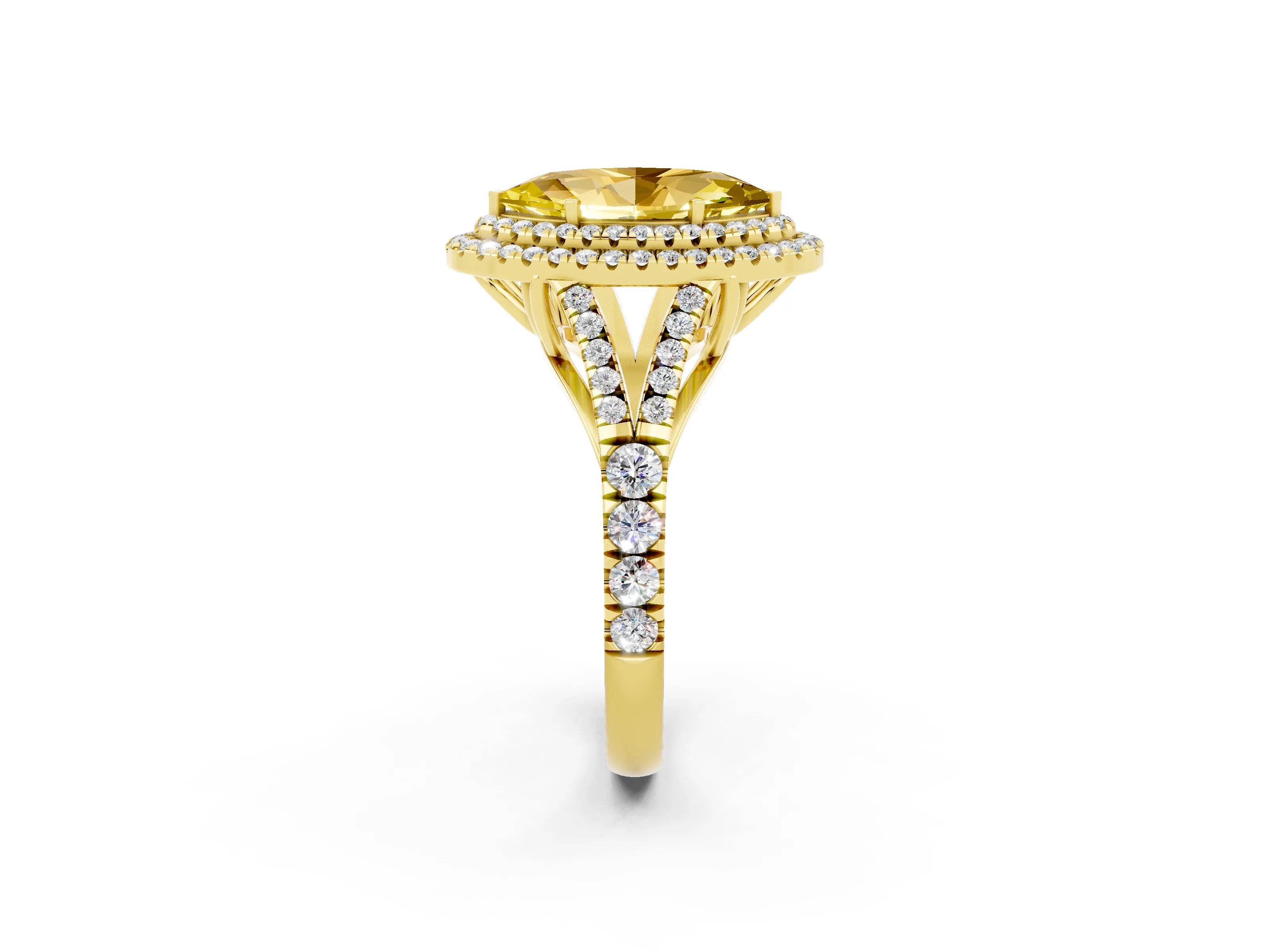 Yellow gold Marquise Cut Yellow Sapphire Pavé Split Shank Double Halo Engagement Ring_2