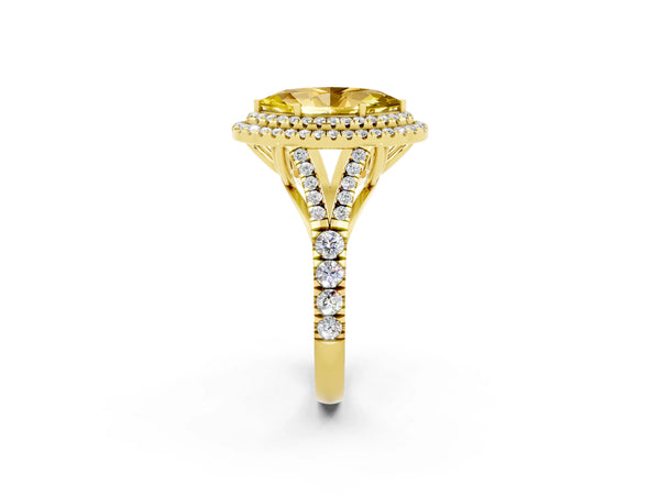 Yellow gold Marquise Cut Yellow Sapphire Pavé Split Shank Double Halo Engagement Ring