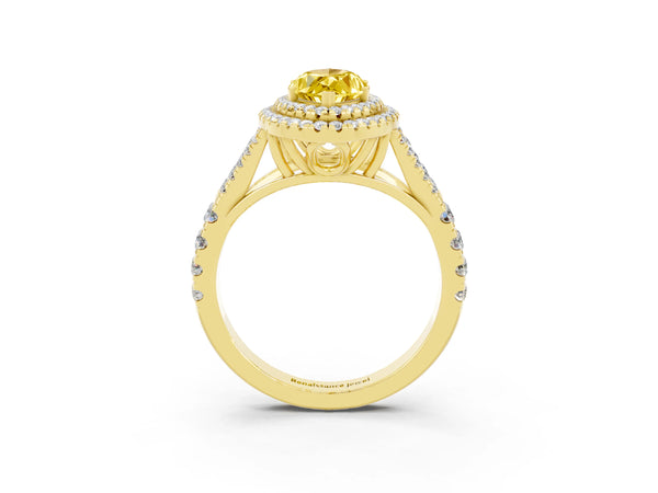 Yellow gold Marquise Cut Yellow Sapphire Pavé Split Shank Double Halo Engagement Ring