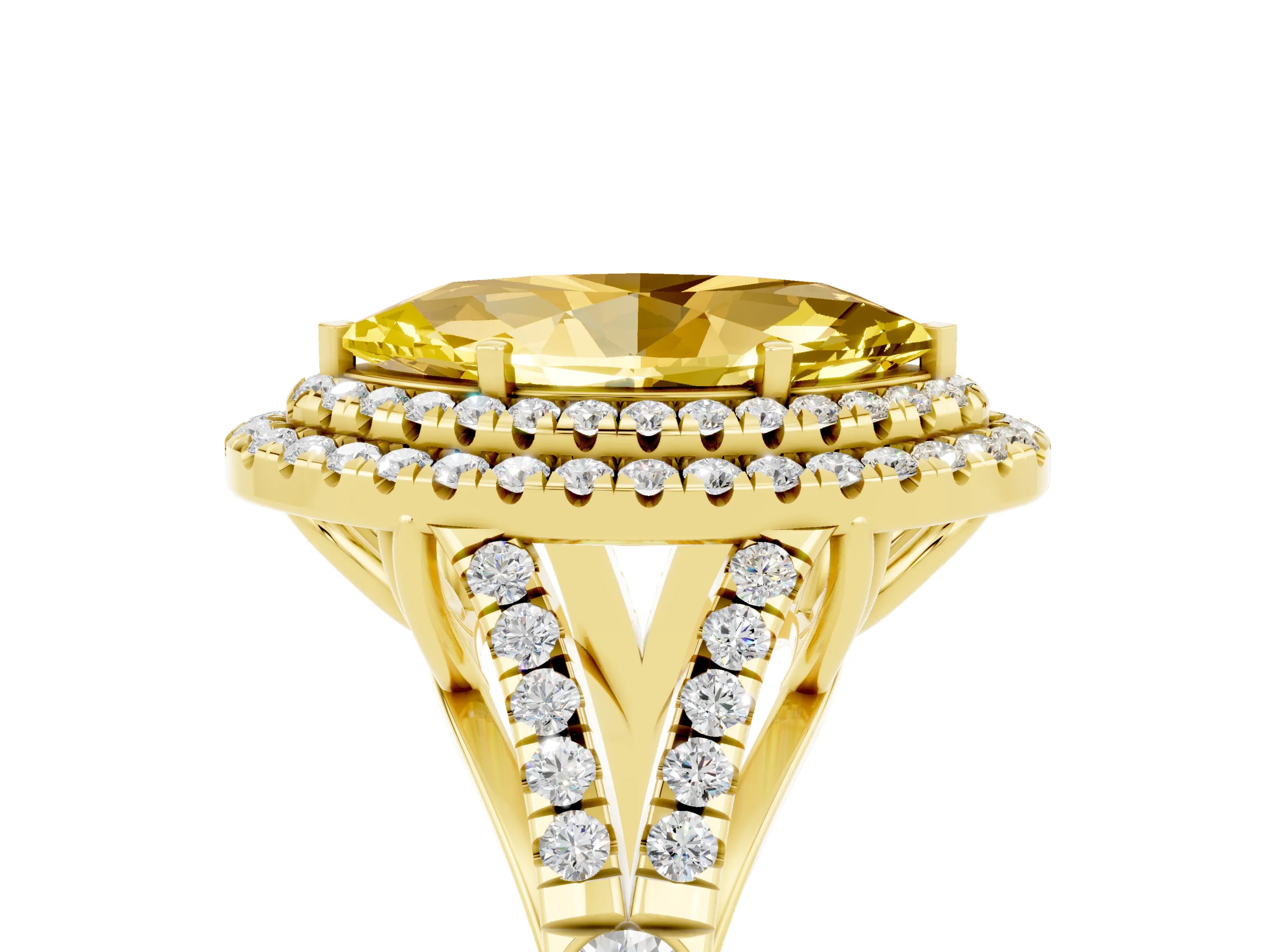 Yellow gold Marquise Cut Yellow Sapphire Pavé Split Shank Double Halo Engagement Ring_5