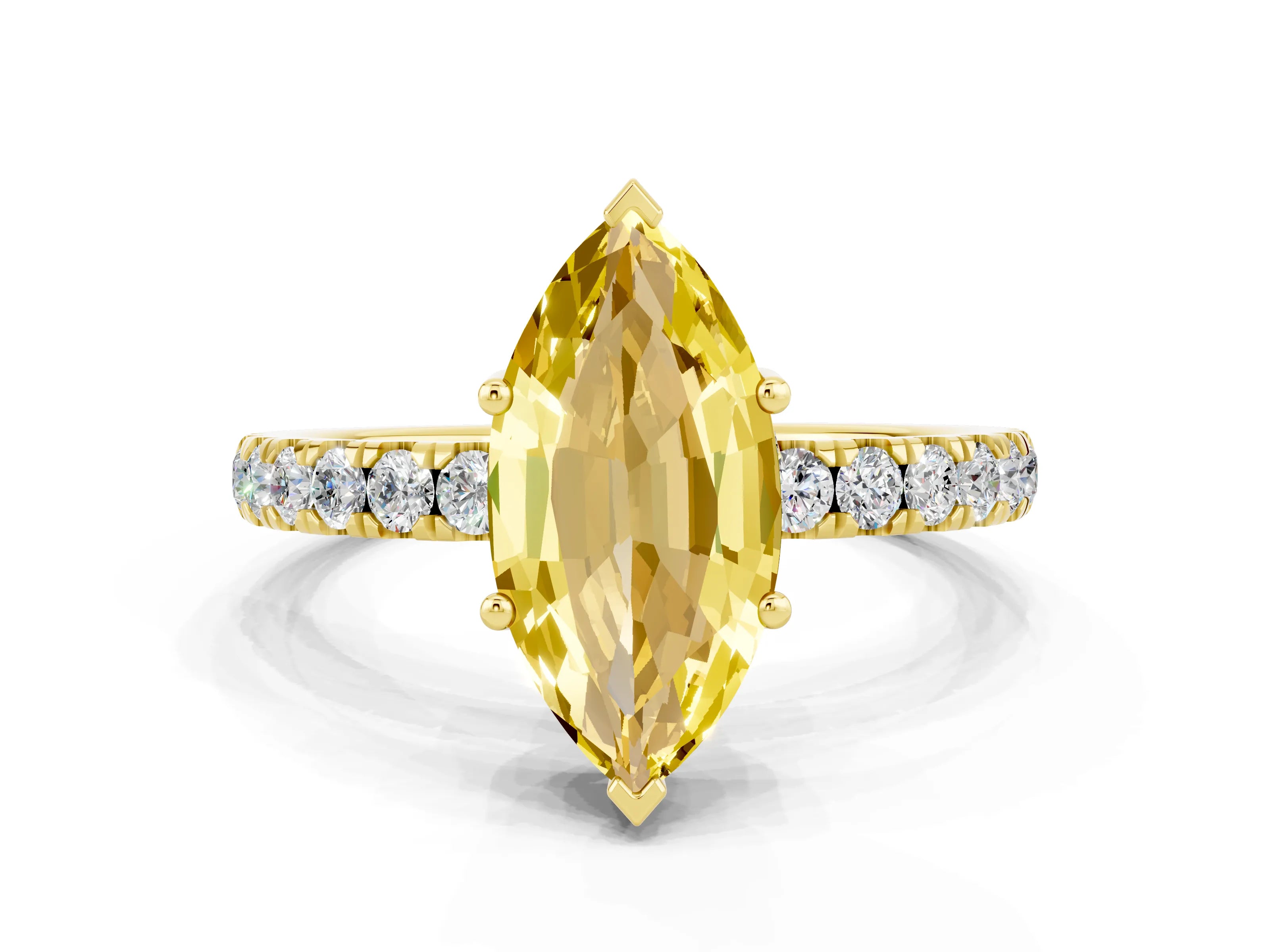 Yellow gold Marquise Cut Yellow Sapphire Pave Band Solitaire Ring with Four-Prong Setting_60