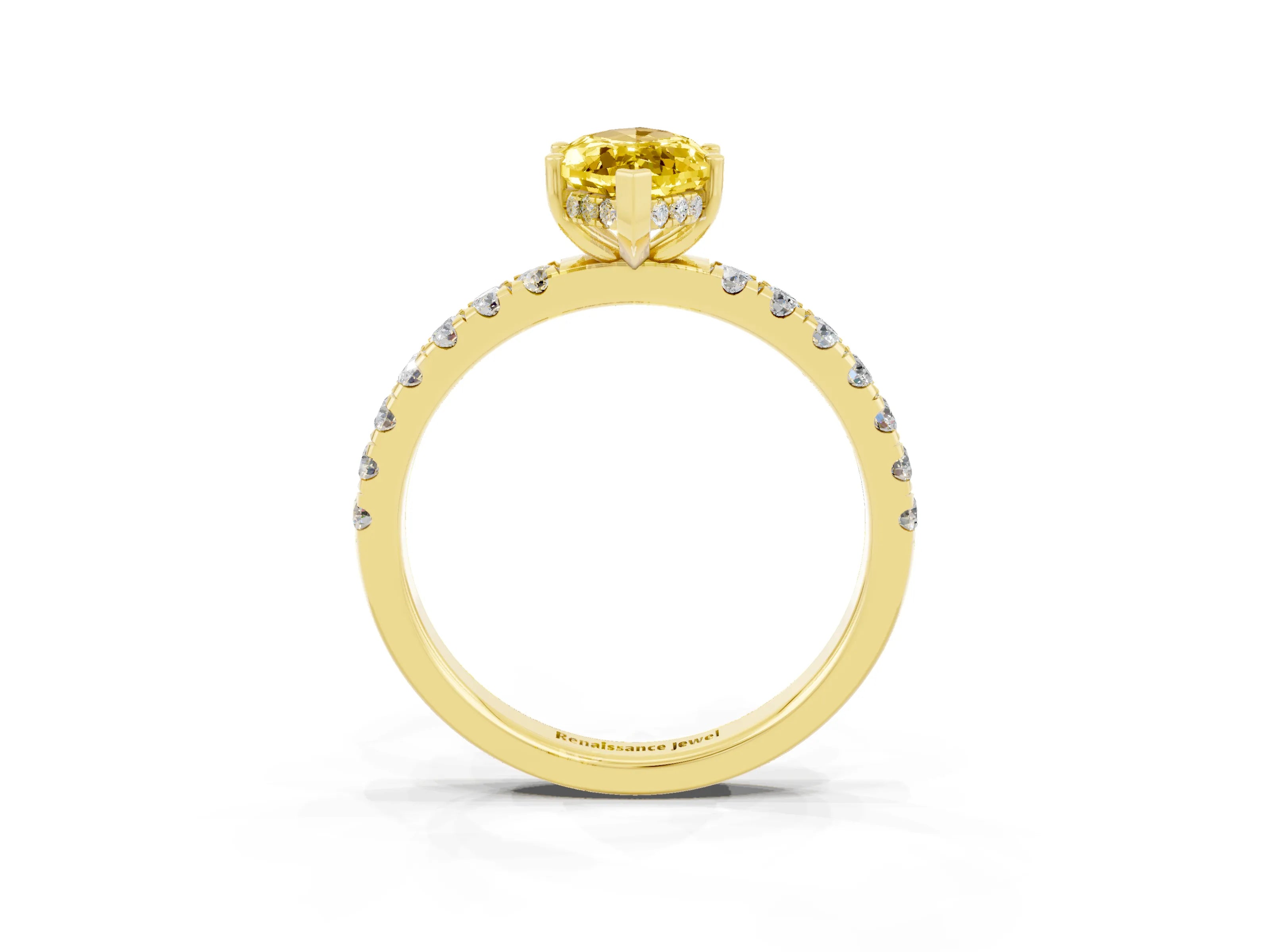Yellow gold Marquise Cut Yellow Sapphire Pave Band Solitaire Ring with Four-Prong Setting_63