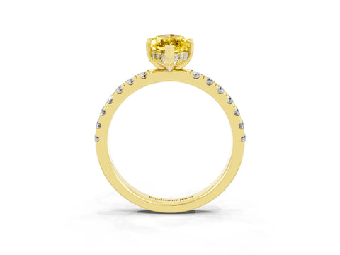 Yellow gold Marquise Cut Yellow Sapphire Pave Band Solitaire Ring with Four-Prong Setting_63