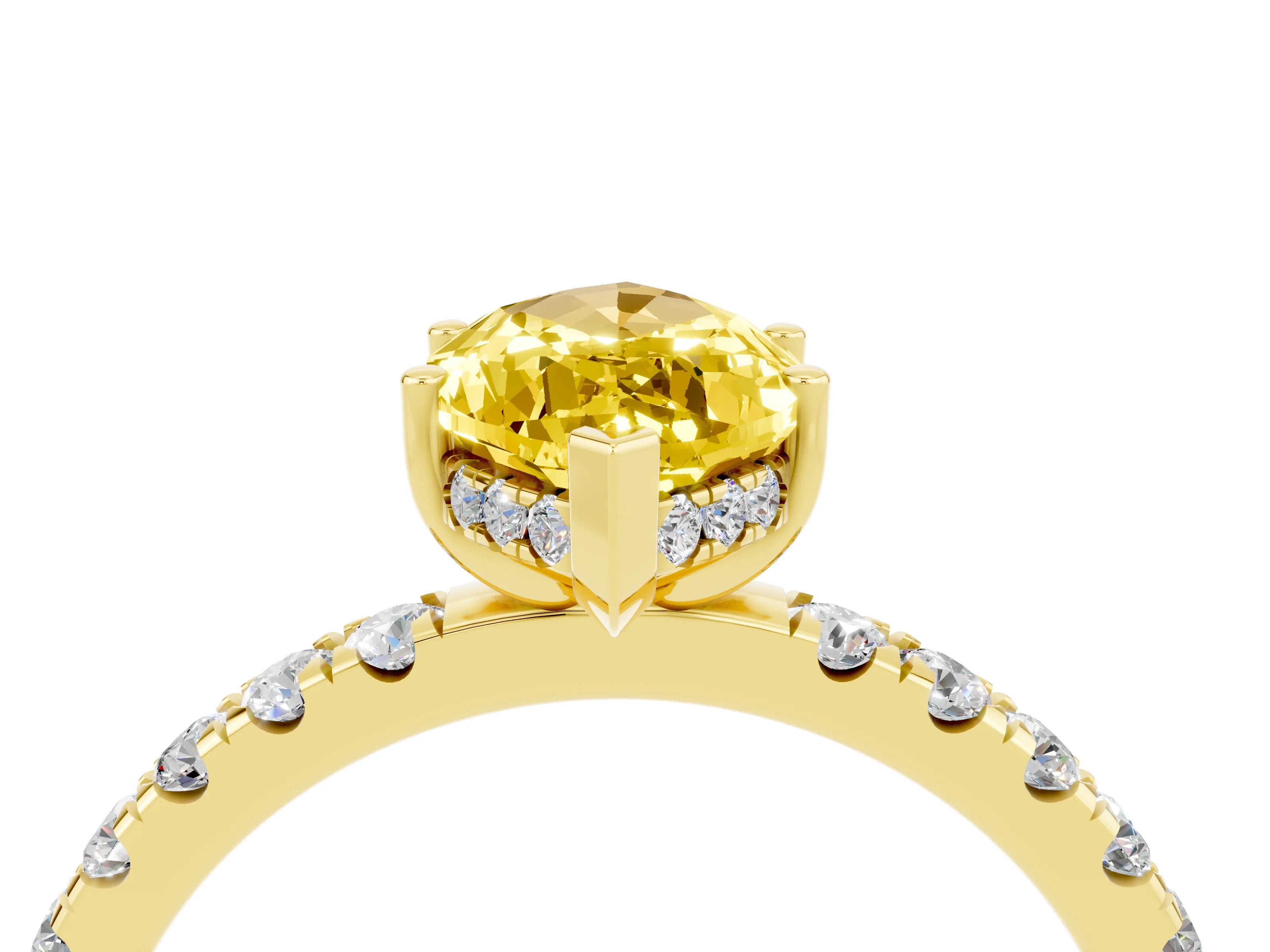 Yellow gold Marquise Cut Yellow Sapphire Pave Band Solitaire Ring with Four-Prong Setting_64