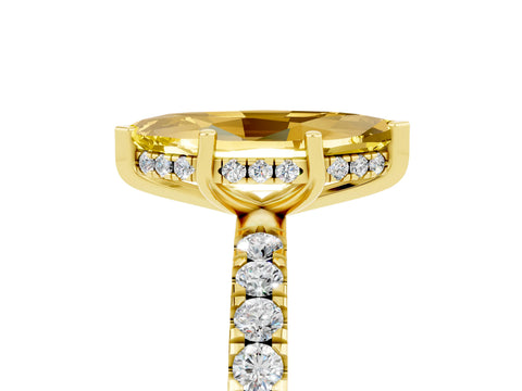 Yellow gold Marquise Cut Yellow Sapphire Pave Band Solitaire Ring with Four-Prong Setting_65