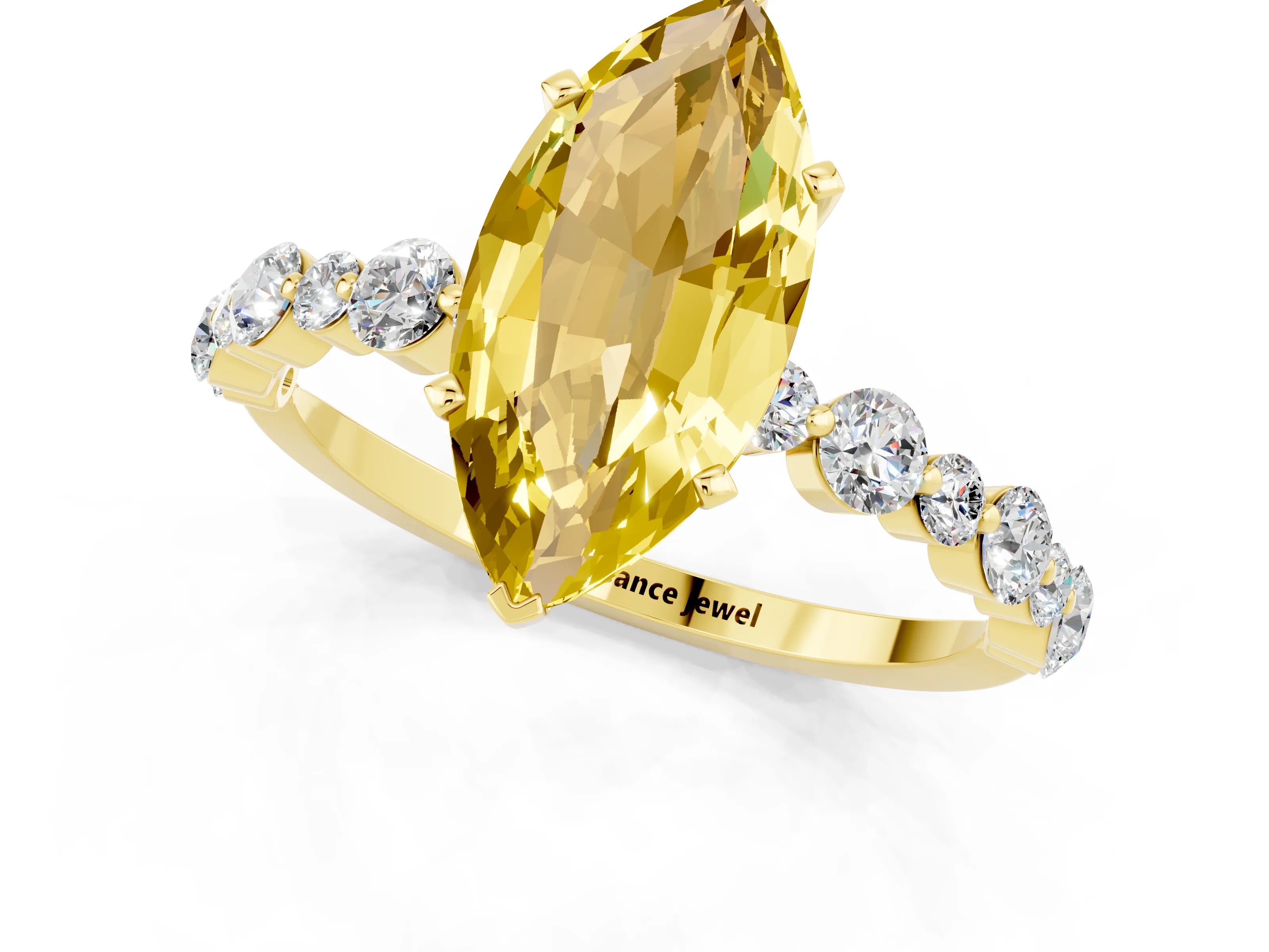 Yellow gold Marquise Cut Yellow Sapphire Prong Set Engagement Ring with Pavé Band_13