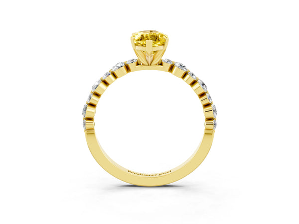 Yellow gold Marquise Cut Yellow Sapphire Prong Set Engagement Ring with Pavé Band