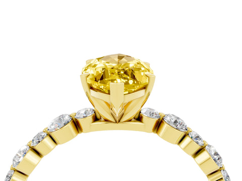 Yellow gold Marquise Cut Yellow Sapphire Prong Set Engagement Ring with Pavé Band_16