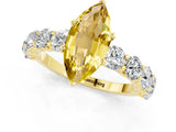 Yellow gold Marquise Cut Yellow Sapphire Prong Setting with Side Stones on a Pave Band_25