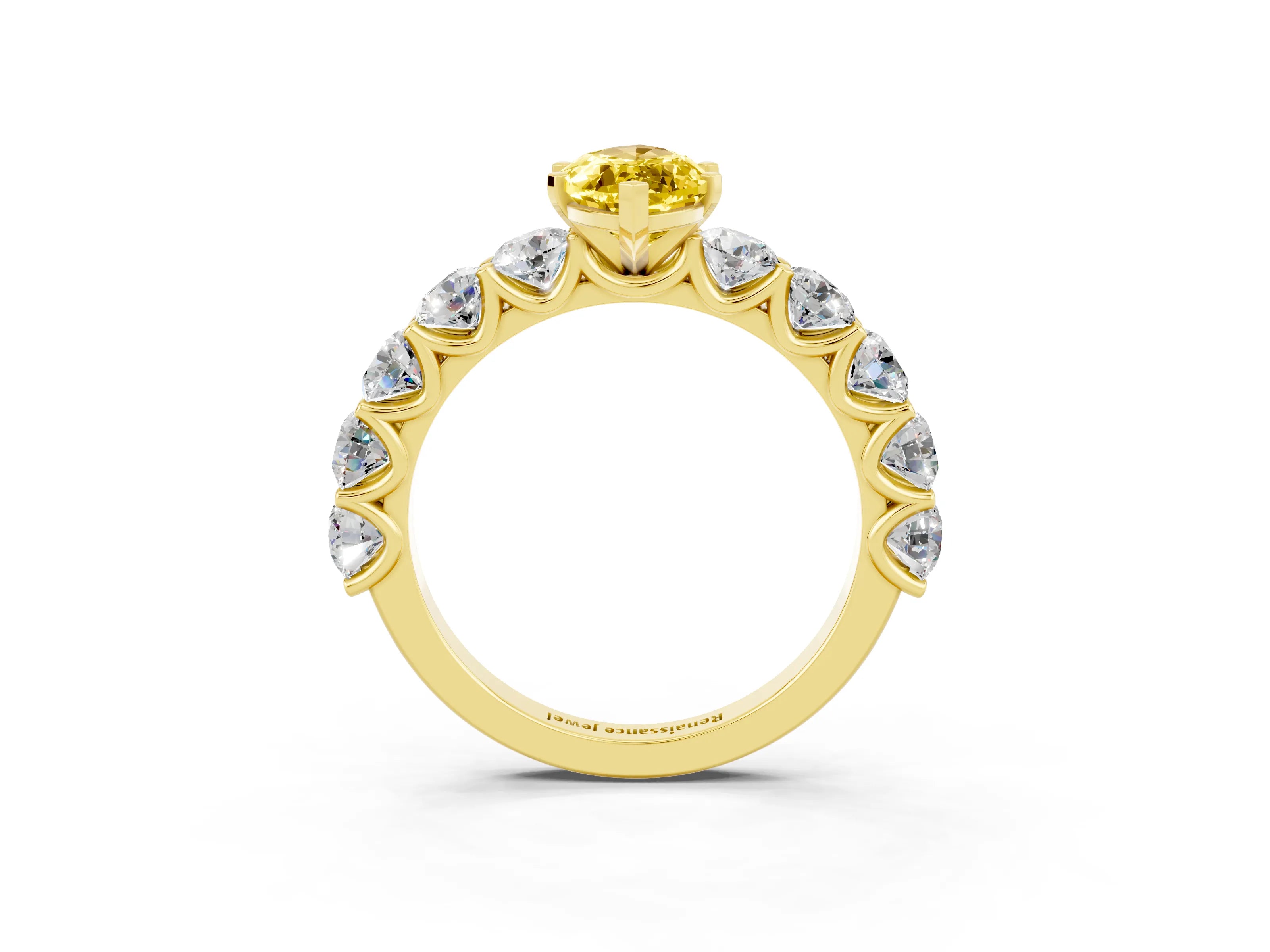 Yellow gold Marquise Cut Yellow Sapphire Prong Setting with Side Stones on a Pave Band_27