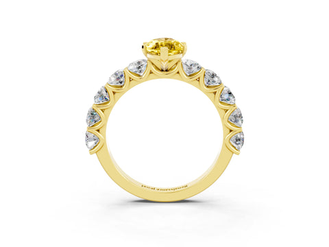 Yellow gold Marquise Cut Yellow Sapphire Prong Setting with Side Stones on a Pave Band_27