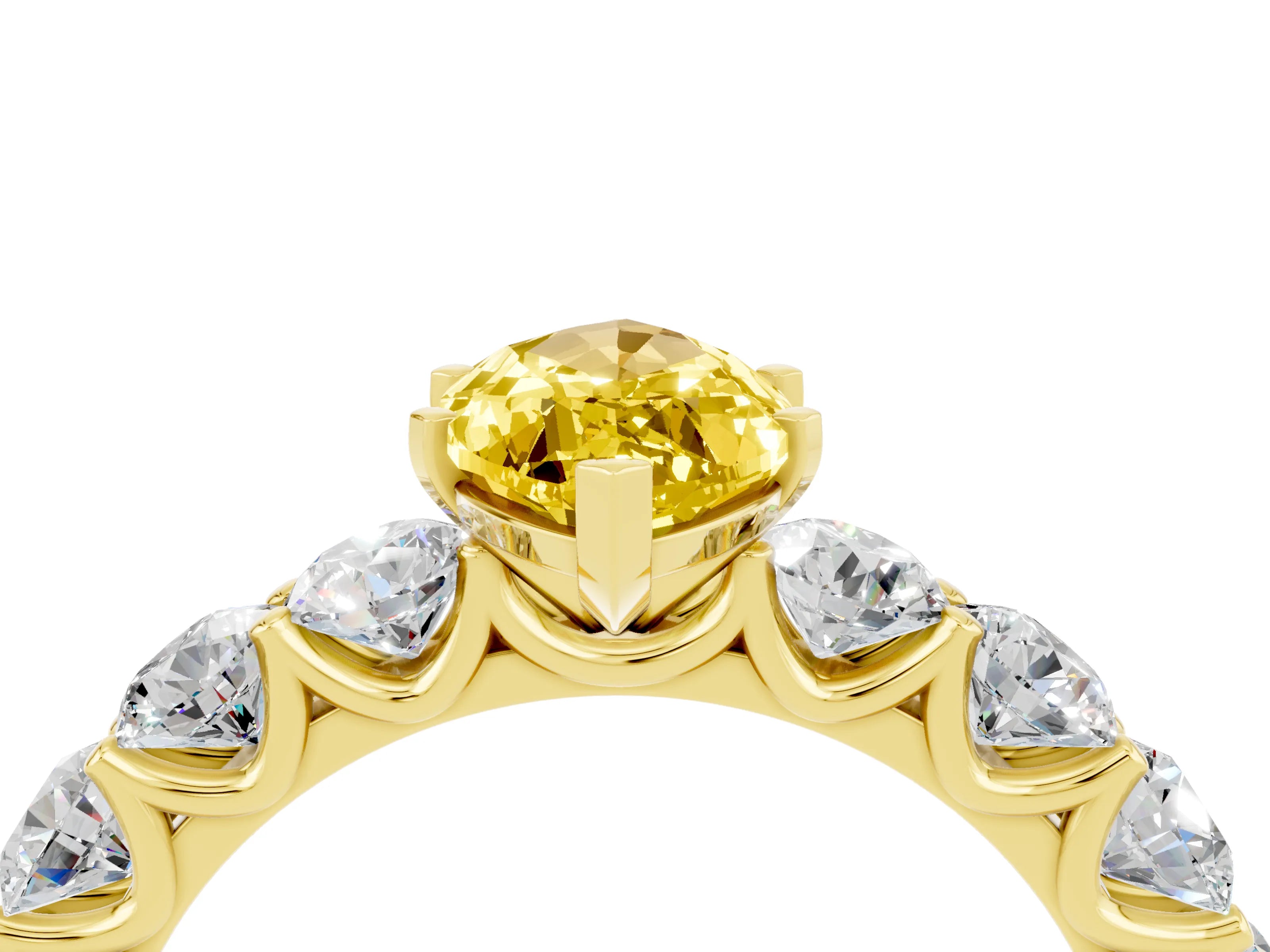 Yellow gold Marquise Cut Yellow Sapphire Prong Setting with Side Stones on a Pave Band_28