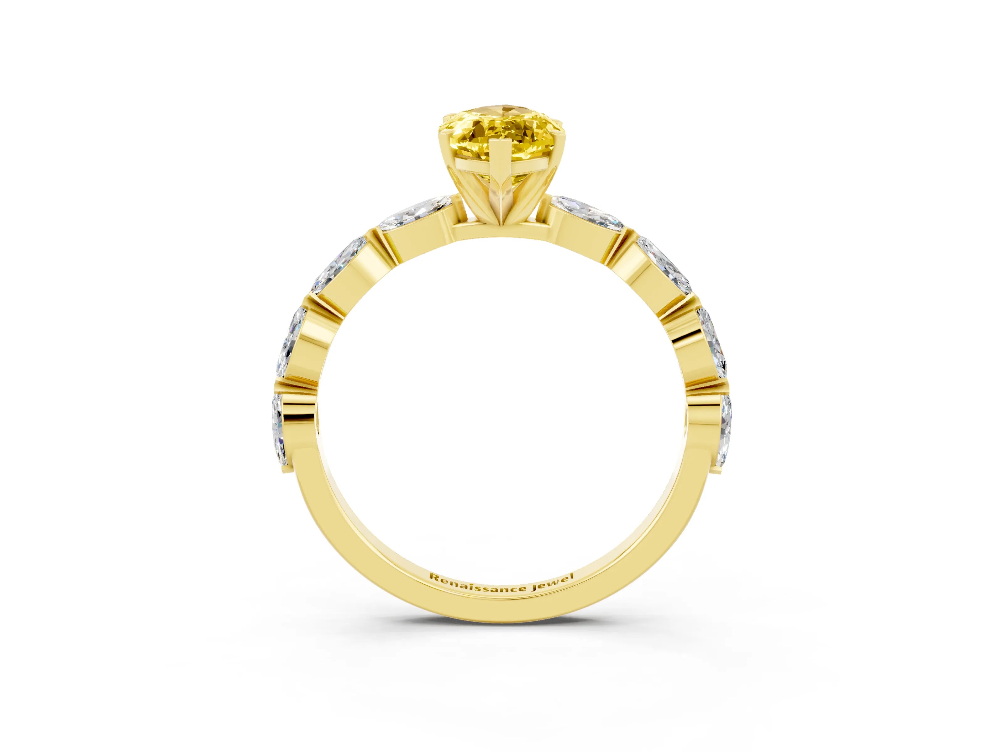 Yellow gold Marquise Cut Yellow Sapphire Ring with Marquise Side Stones and Prong Setting_15